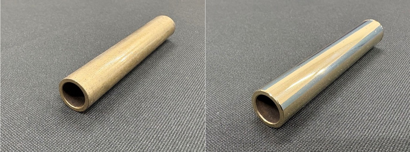 真鍮パイプのバレル研磨前後